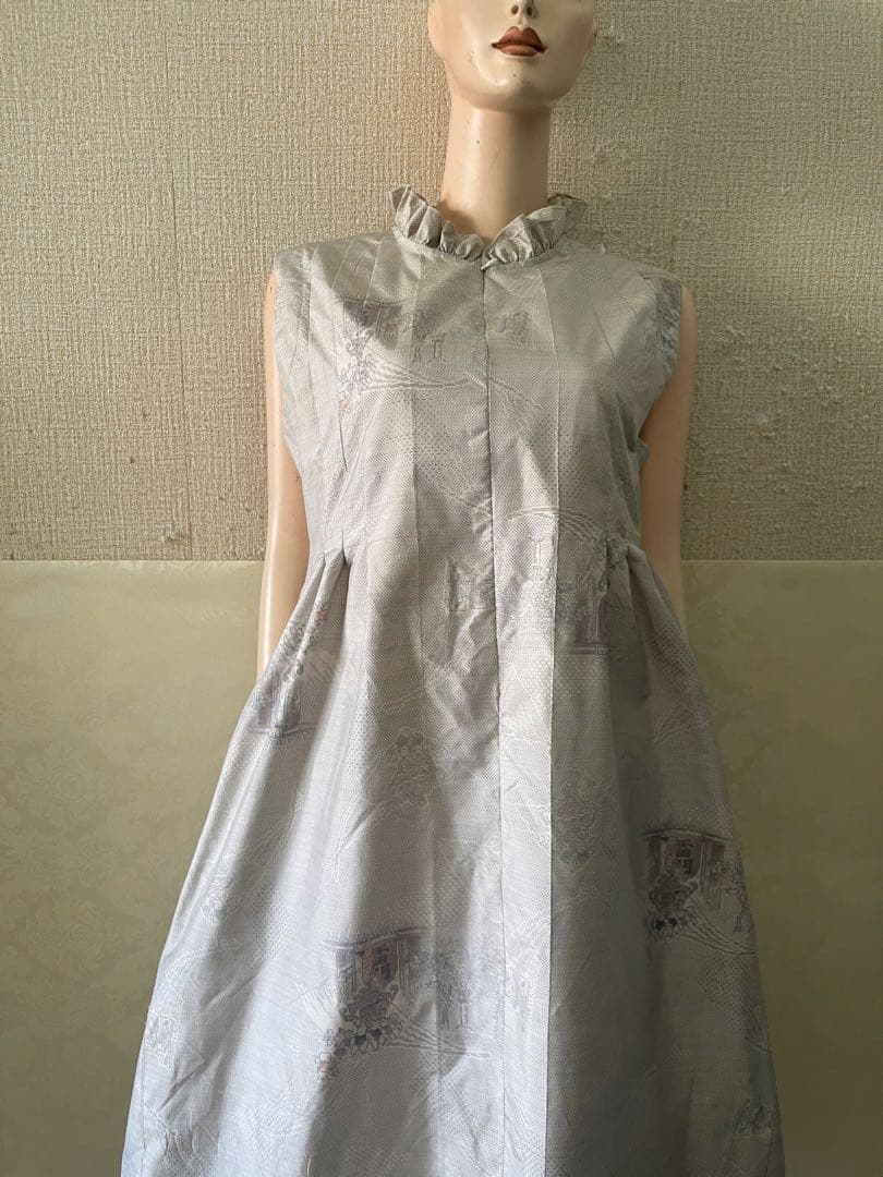 着物リメイクノースリーブ ロングワンピース 本場大島紬　3月中旬発送