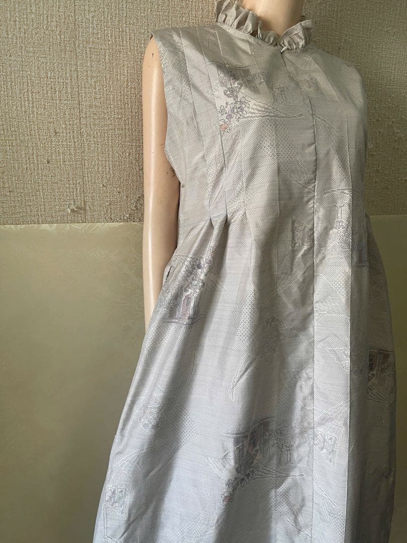 着物リメイクノースリーブ ロングワンピース 本場大島紬　3月中旬発送