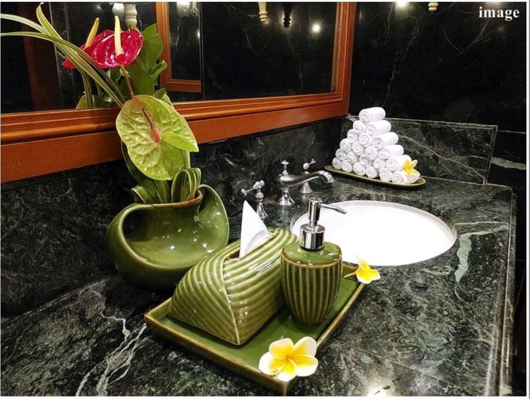 ジェンガラケラミック ティッシュケース グリーン 陶器 バリ ティッシュボックス