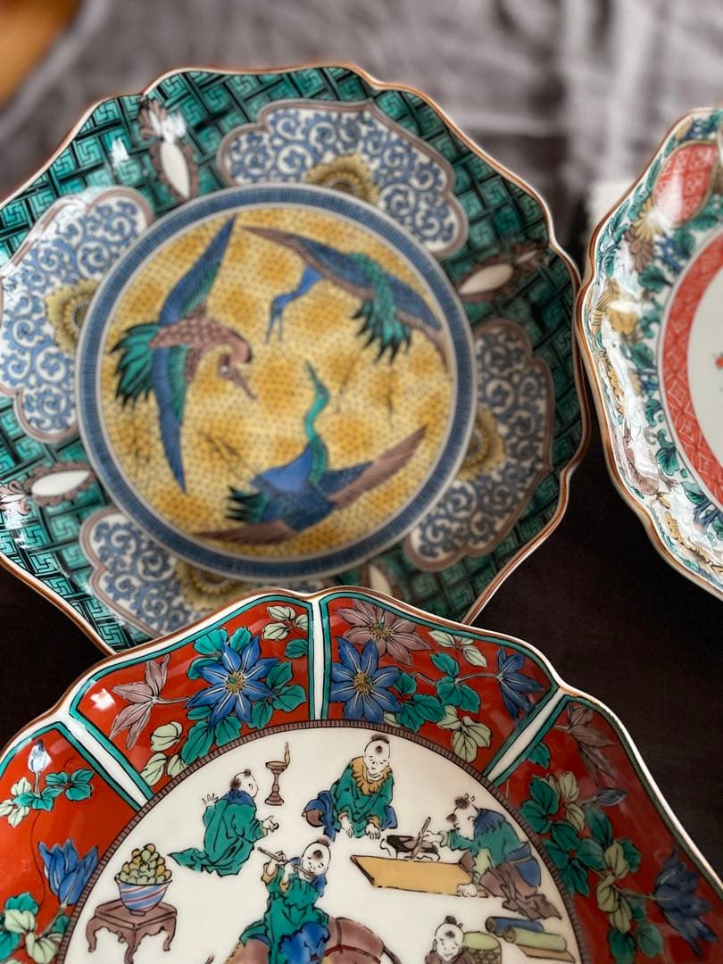 九谷焼 歴代画風 7号皿 21センチ4枚セット KUTANIYAKI