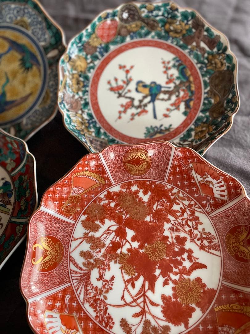 九谷焼 歴代画風 7号皿 21センチ4枚セット KUTANIYAKI