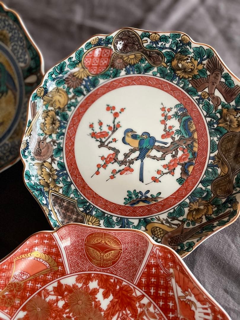 九谷焼 歴代画風 7号皿 21センチ4枚セット KUTANIYAKI