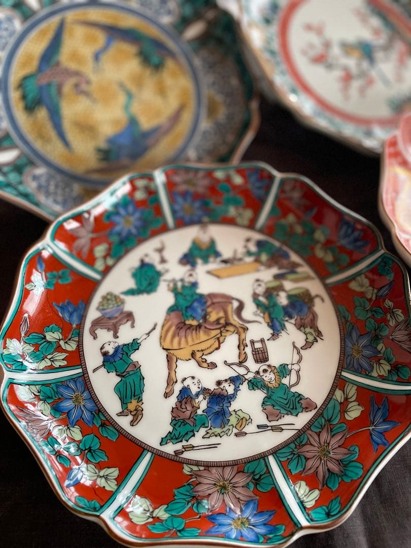 九谷焼 歴代画風 7号皿 21センチ4枚セット KUTANIYAKI