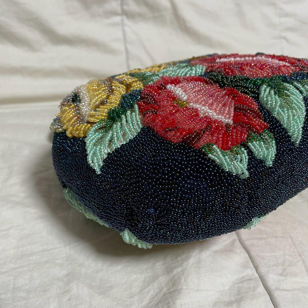 和装バッグ ビーズバッグ 総ビーズ 昭和レトロ 花柄