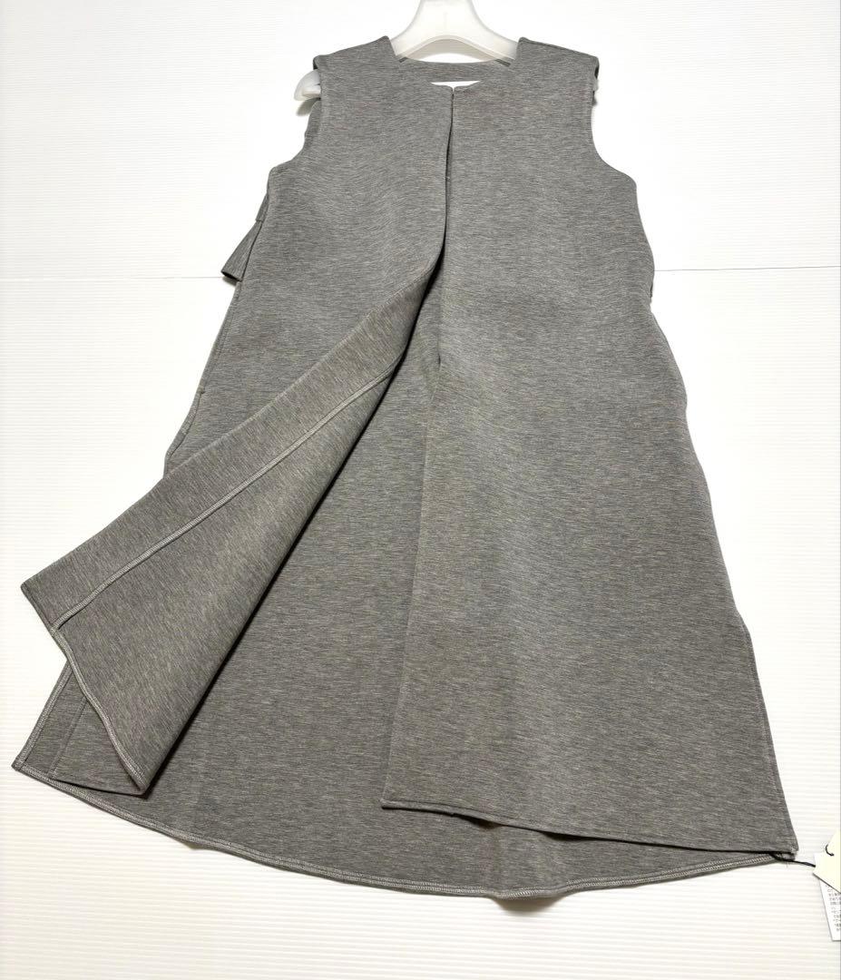 新品【エルフランク】ペプラム　フリル　ロング　ジレ　ベスト　グレー　ポケット