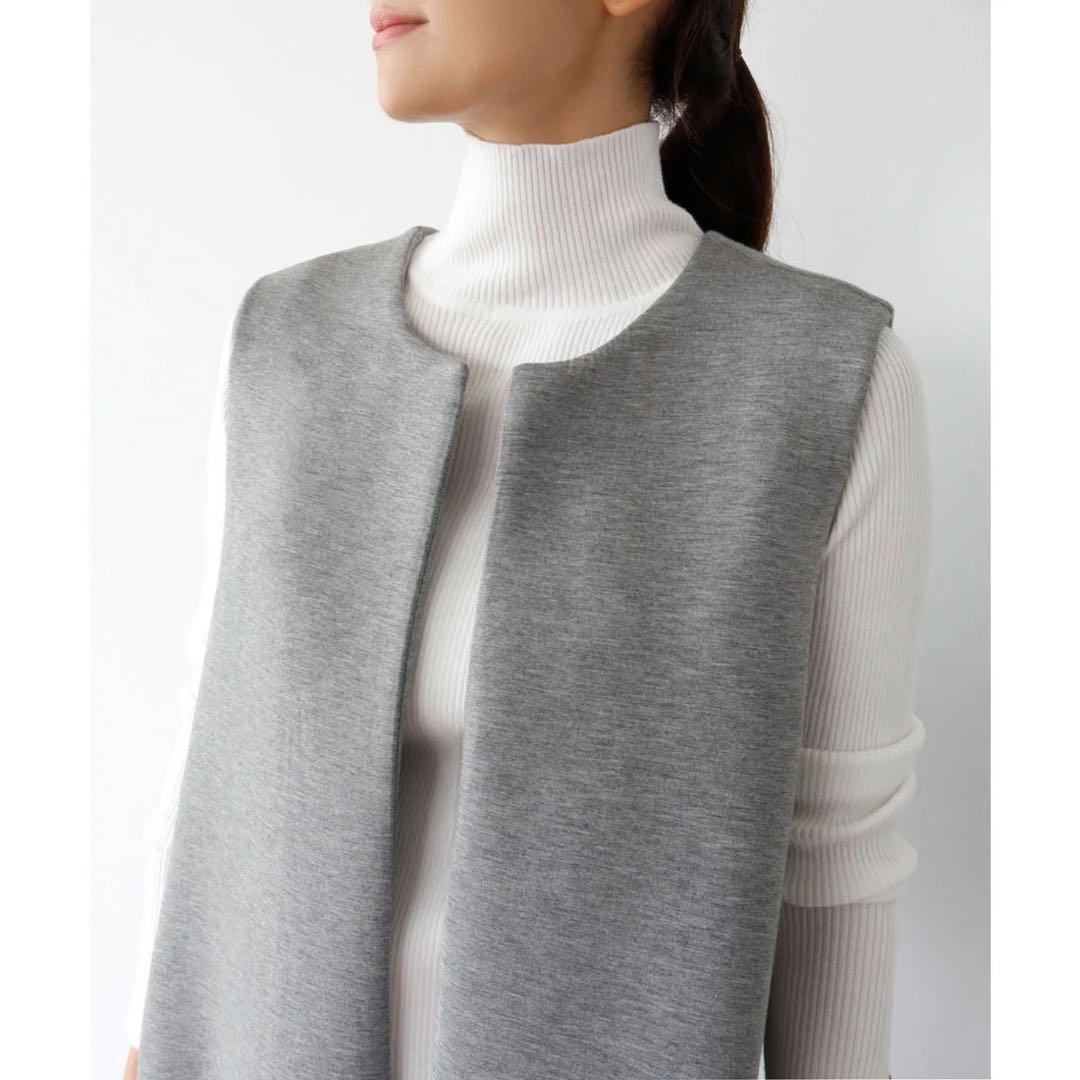 新品【エルフランク】ペプラム　フリル　ロング　ジレ　ベスト　グレー　ポケット