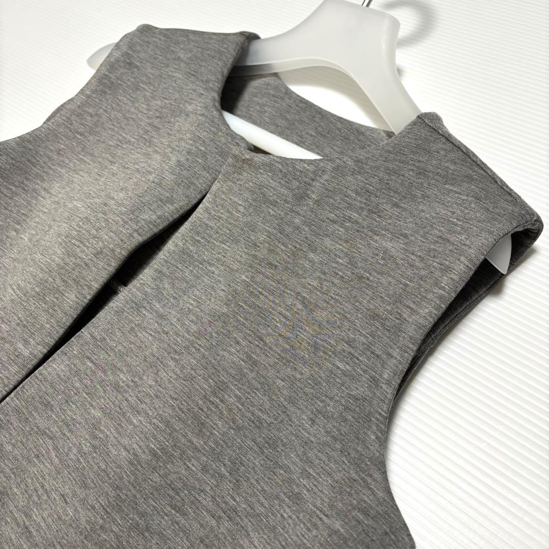 新品【エルフランク】ペプラム　フリル　ロング　ジレ　ベスト　グレー　ポケット