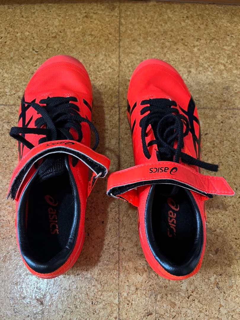 asics スパイクシューズ オレンジ ベルクロ付き