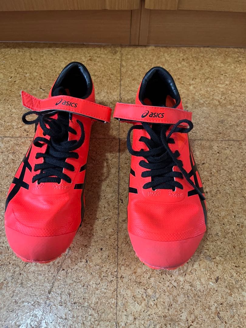 asics スパイクシューズ オレンジ ベルクロ付き