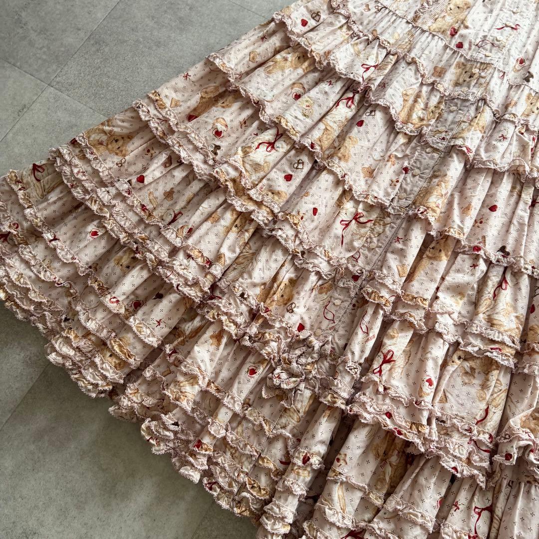 ピンクハウス　ロングワンピース　段々ティアード　テディベア　ピコフリル　リボン