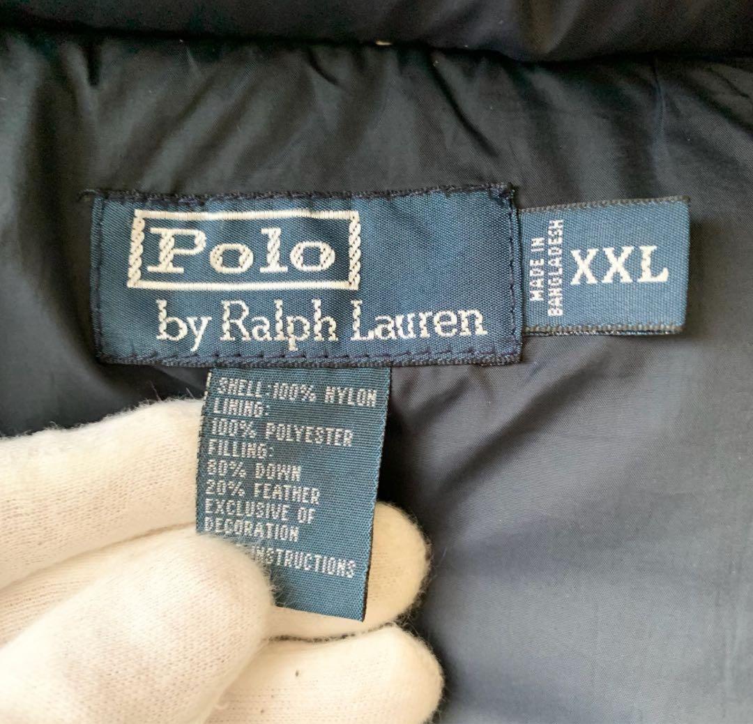【ラルフローレン】ダウンベスト　XXL ネイビー　フード　刺繍　チェック柄