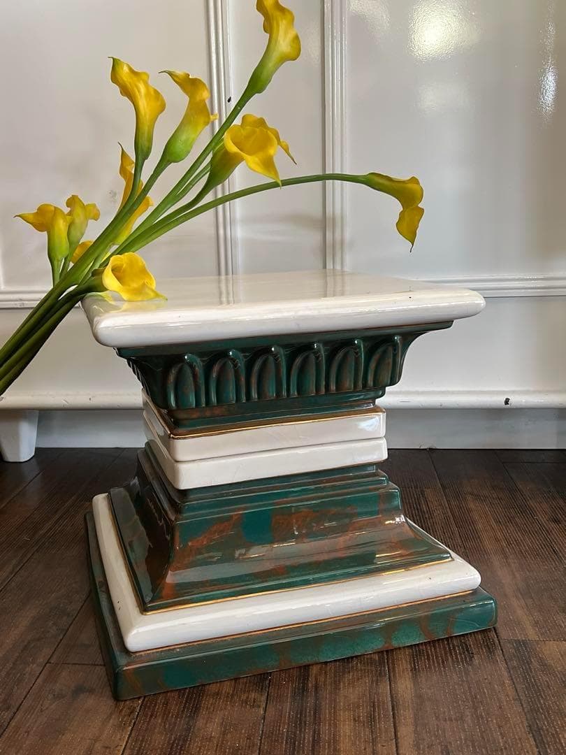 k240r119 イタリア 陶器製コラム フラワースタンド/花台 高さ36㎝