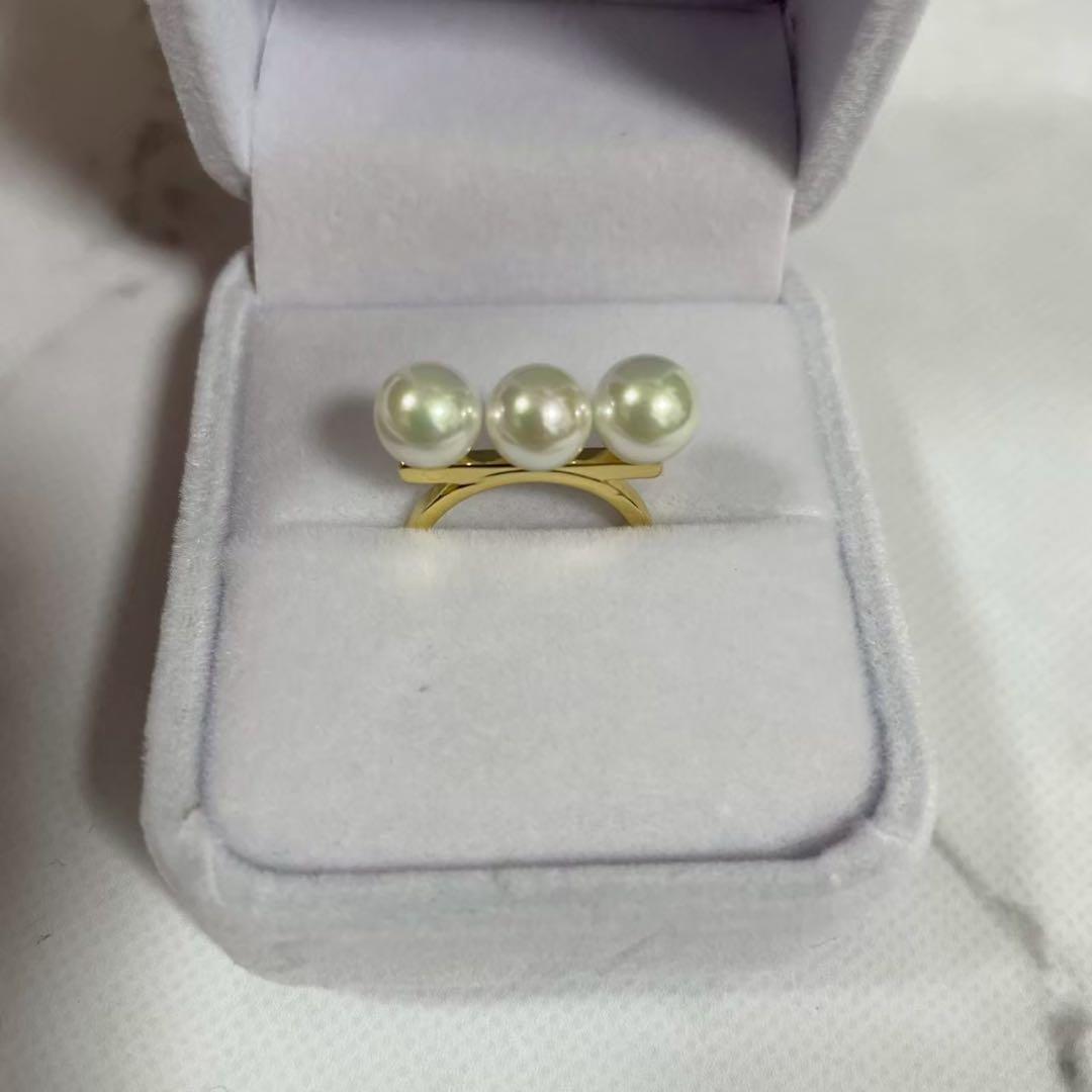 ３連バー パール 高見え ３連パール ゴールド リング&ネックレス