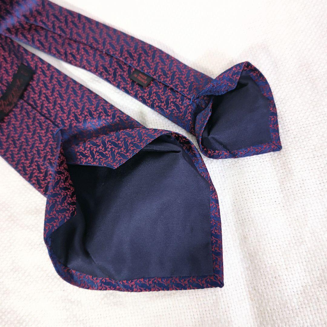 シャルベCharvetフラワー花柄ジャガードシルクビジネスレジメンネクタイ紺赤