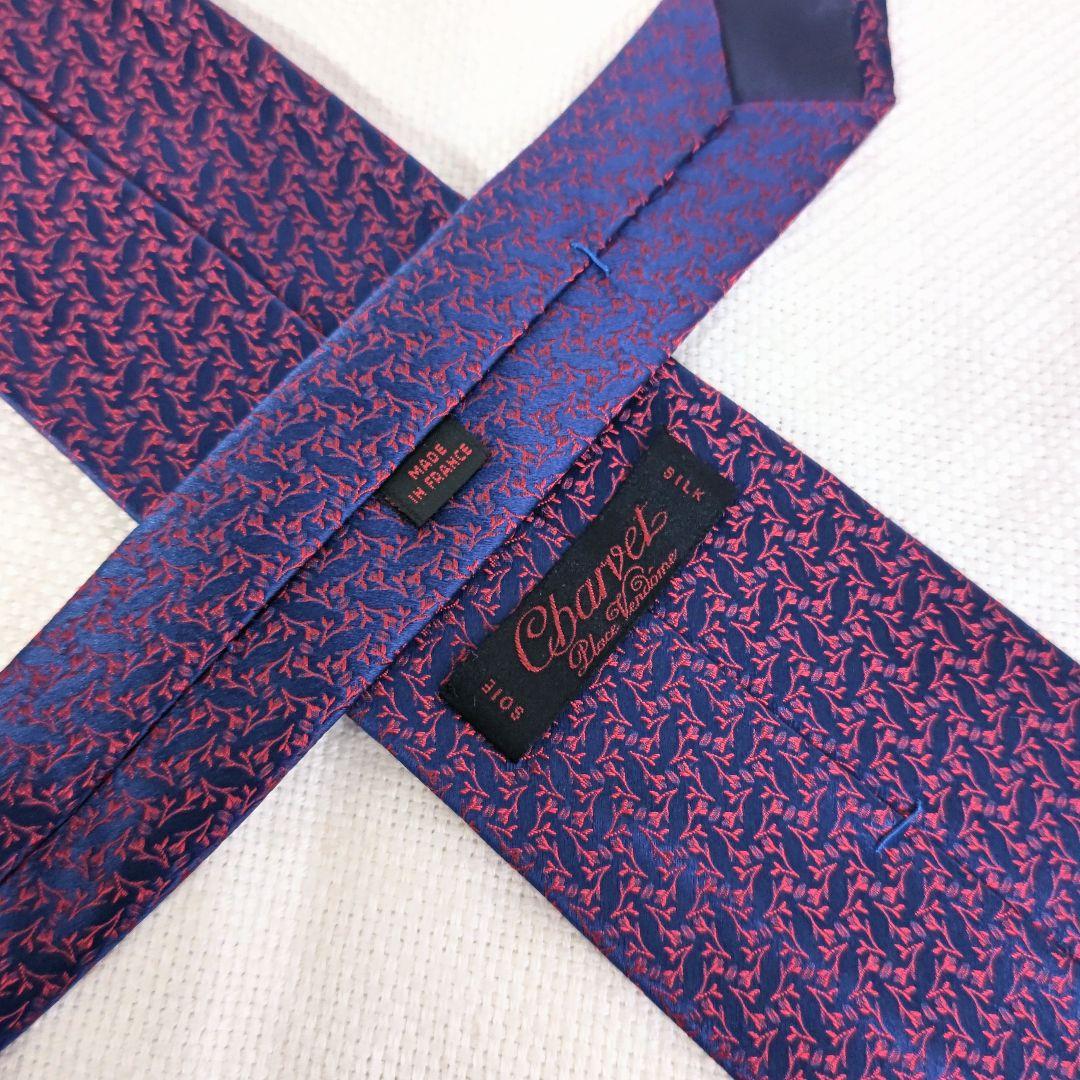 シャルベCharvetフラワー花柄ジャガードシルクビジネスレジメンネクタイ紺赤