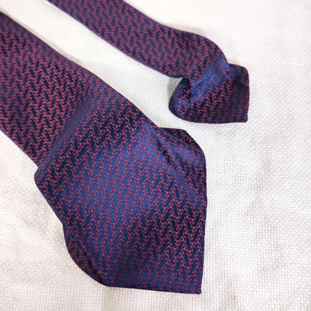 シャルベCharvetフラワー花柄ジャガードシルクビジネスレジメンネクタイ紺赤