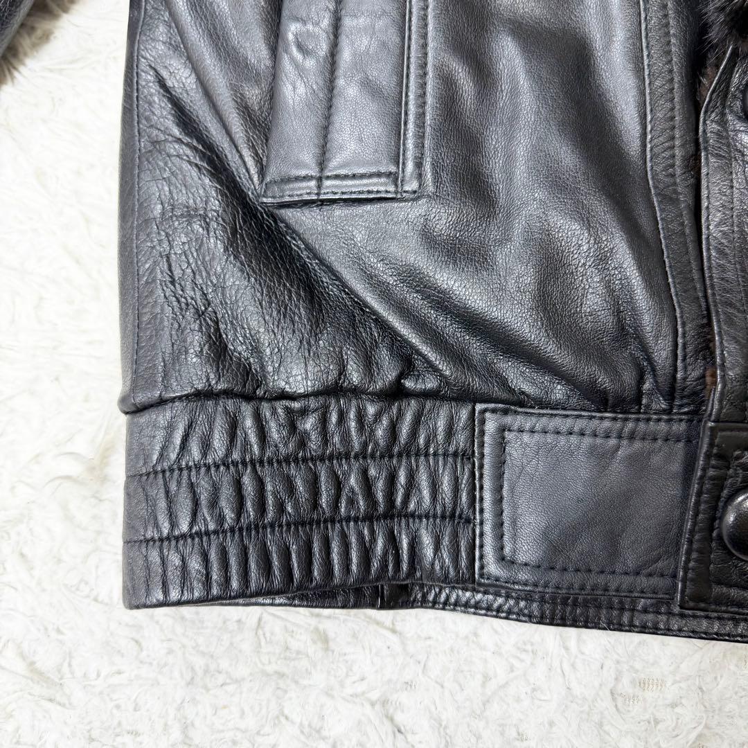 【希少デザイン】VINTAGE レザー　ミンク　リバーシブル　ダブルジャケット