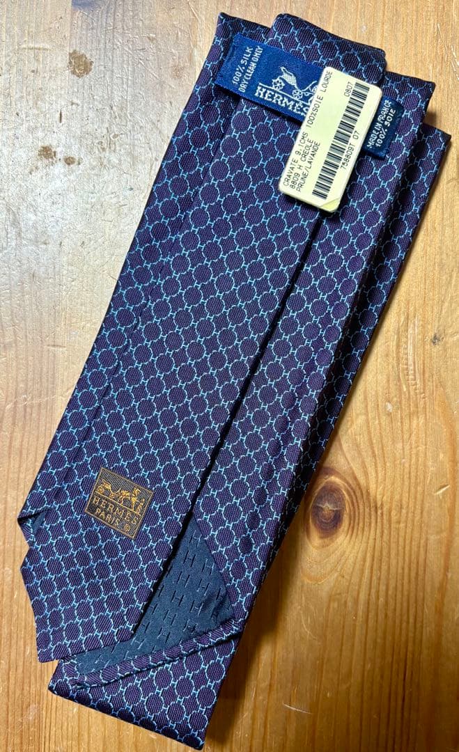 【新品未使用】HERMES シルクネクタイ プルーン/ラヴァンド 9.1cm