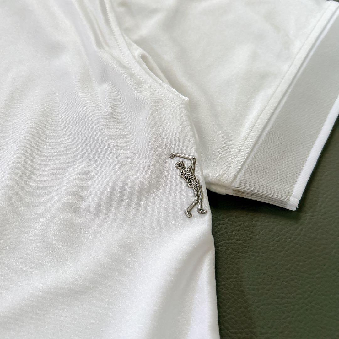 美品＊マークアンドロナ 半袖 ポロシャツ スカル ゴルフウェア L 白