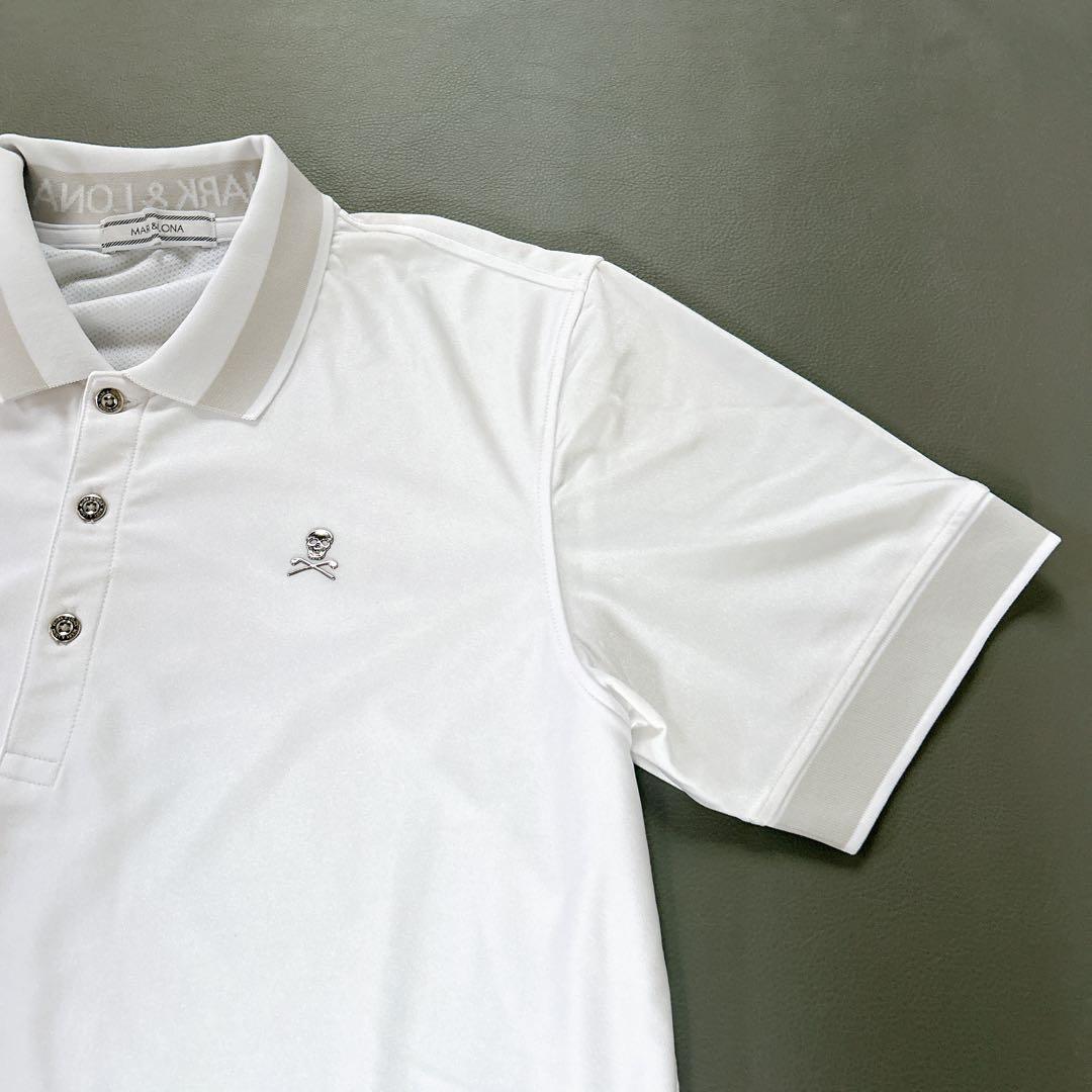 美品＊マークアンドロナ 半袖 ポロシャツ スカル ゴルフウェア L 白