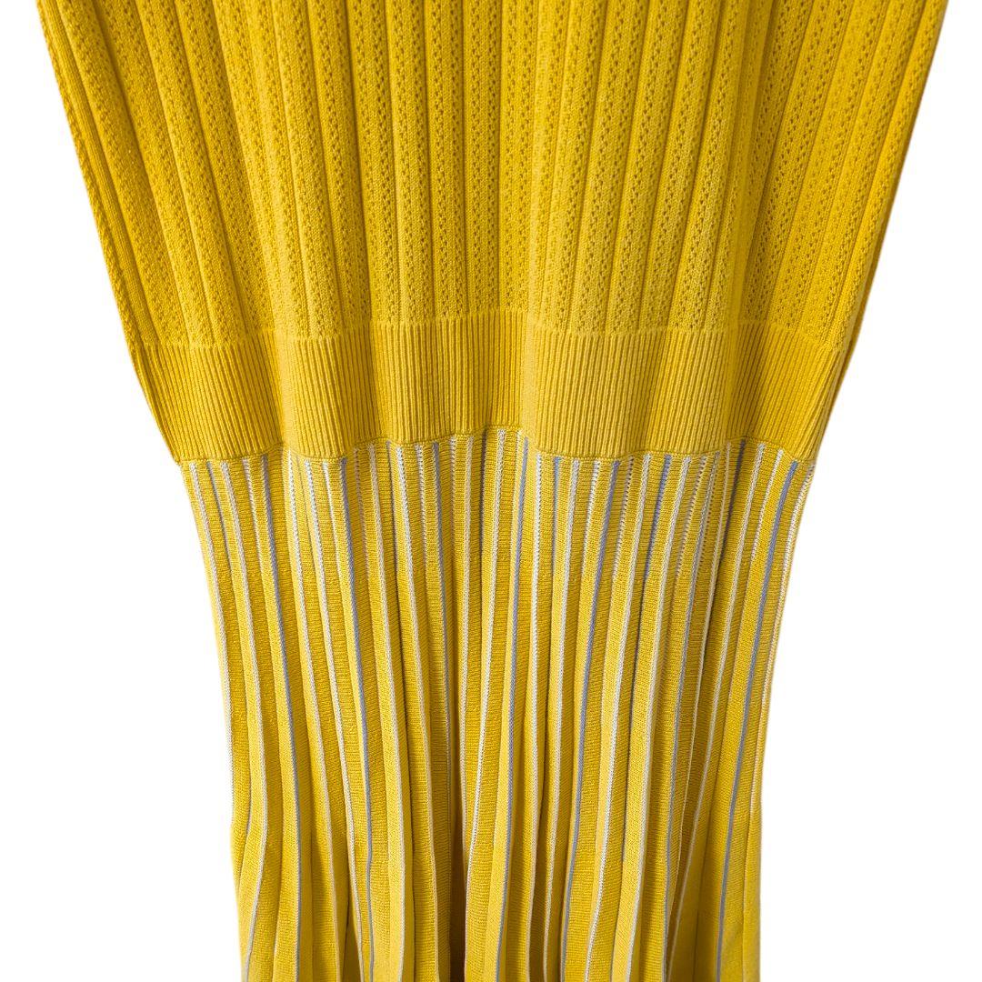 【レア】ラコステ ロングプリーツニットワンピース 半袖 イエロー ワニロゴ