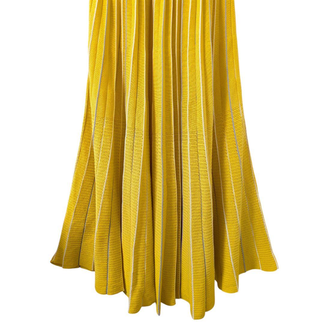 【レア】ラコステ ロングプリーツニットワンピース 半袖 イエロー ワニロゴ