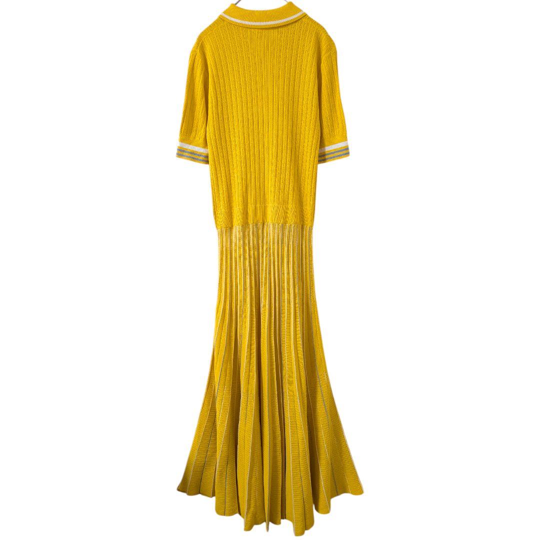 【レア】ラコステ ロングプリーツニットワンピース 半袖 イエロー ワニロゴ