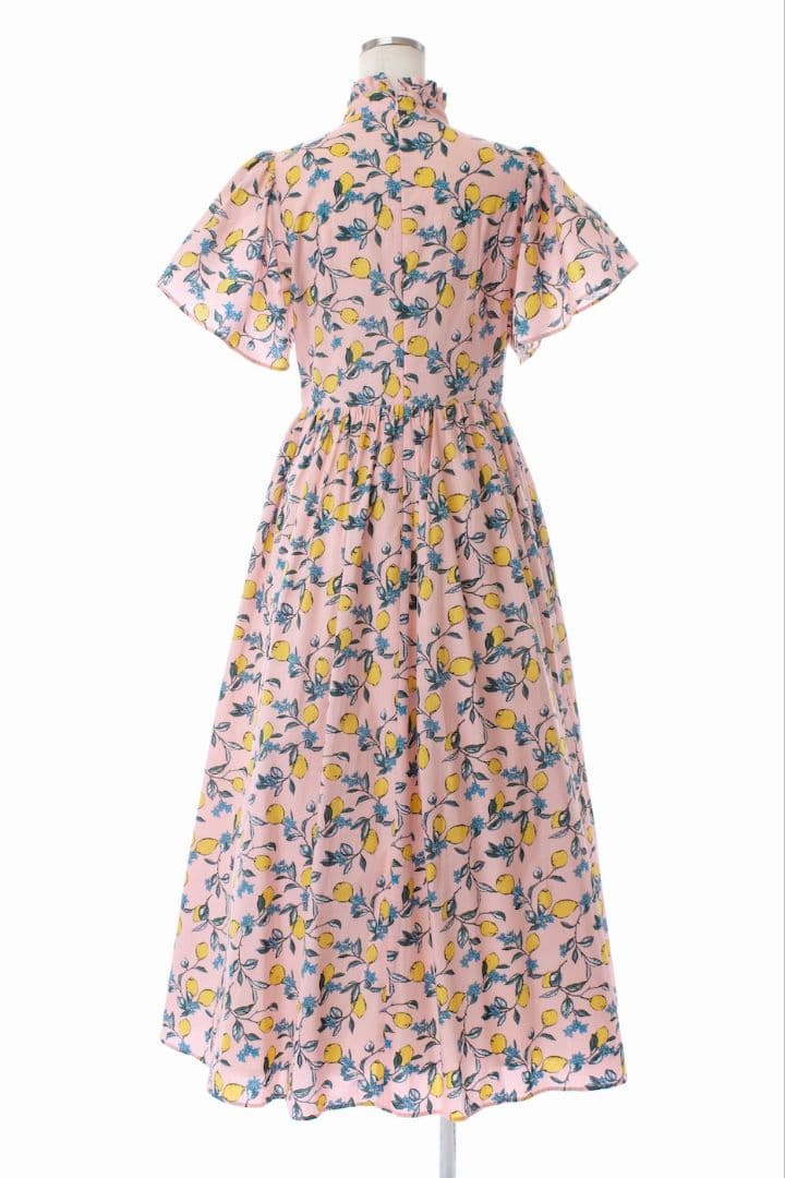 【最終値下】オブリ　レモンワンピース　フリル　フレア　ギャザー　総柄　Aライン