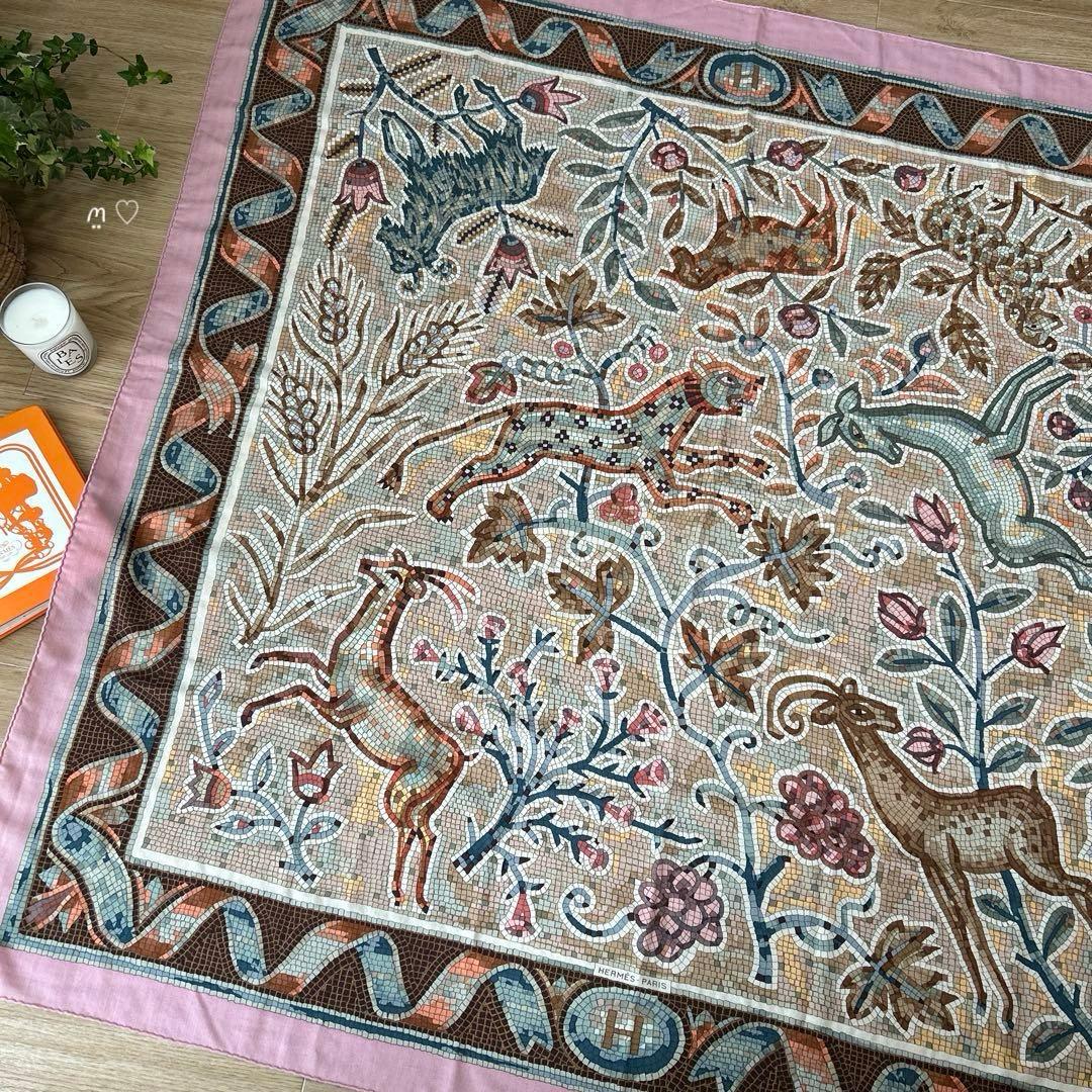 HERMESエルメス　カレジェアン140　ペイヴメント　カシシル　動物モザイク柄