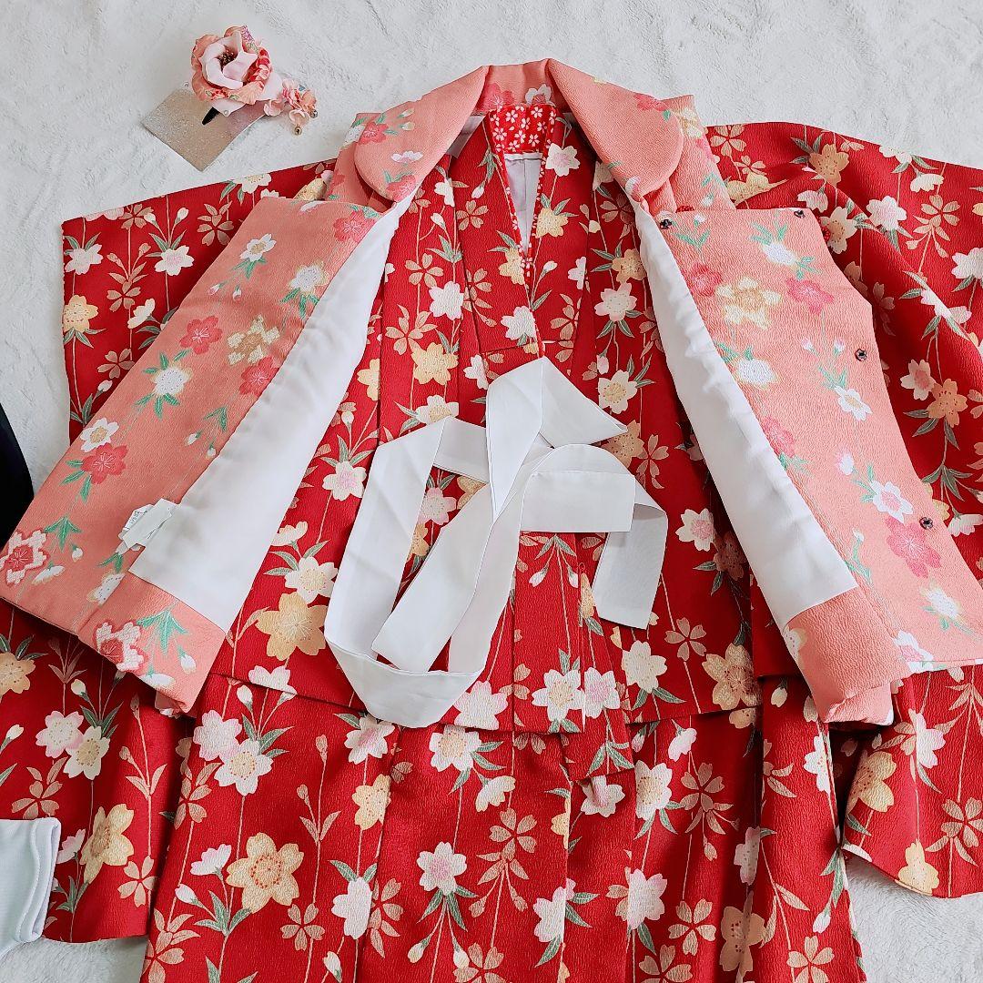 ✨七五三　三歳女の子✨　桜　大正ロマン風　着物フルセット　ピンク×赤