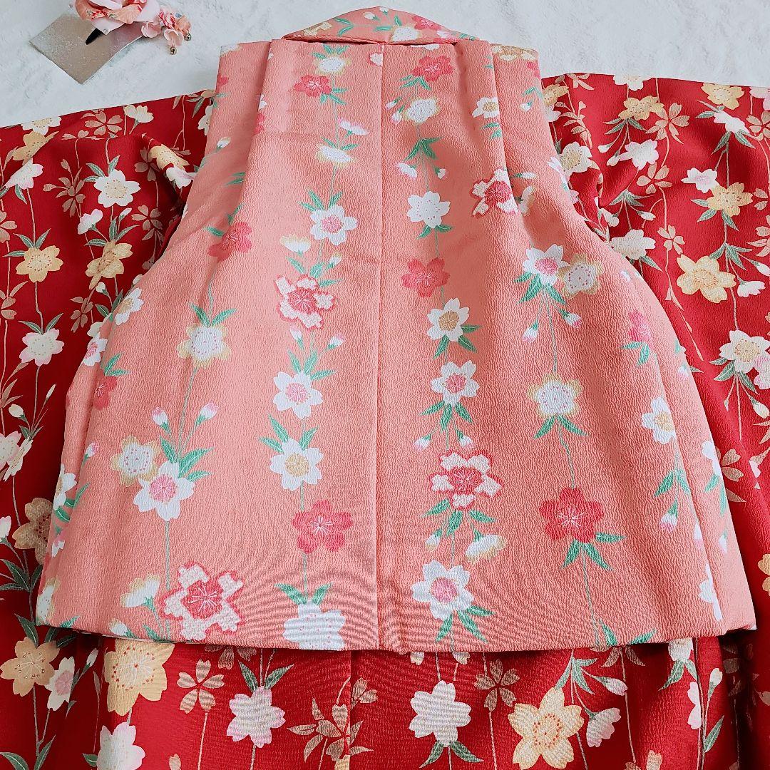 ✨七五三　三歳女の子✨　桜　大正ロマン風　着物フルセット　ピンク×赤