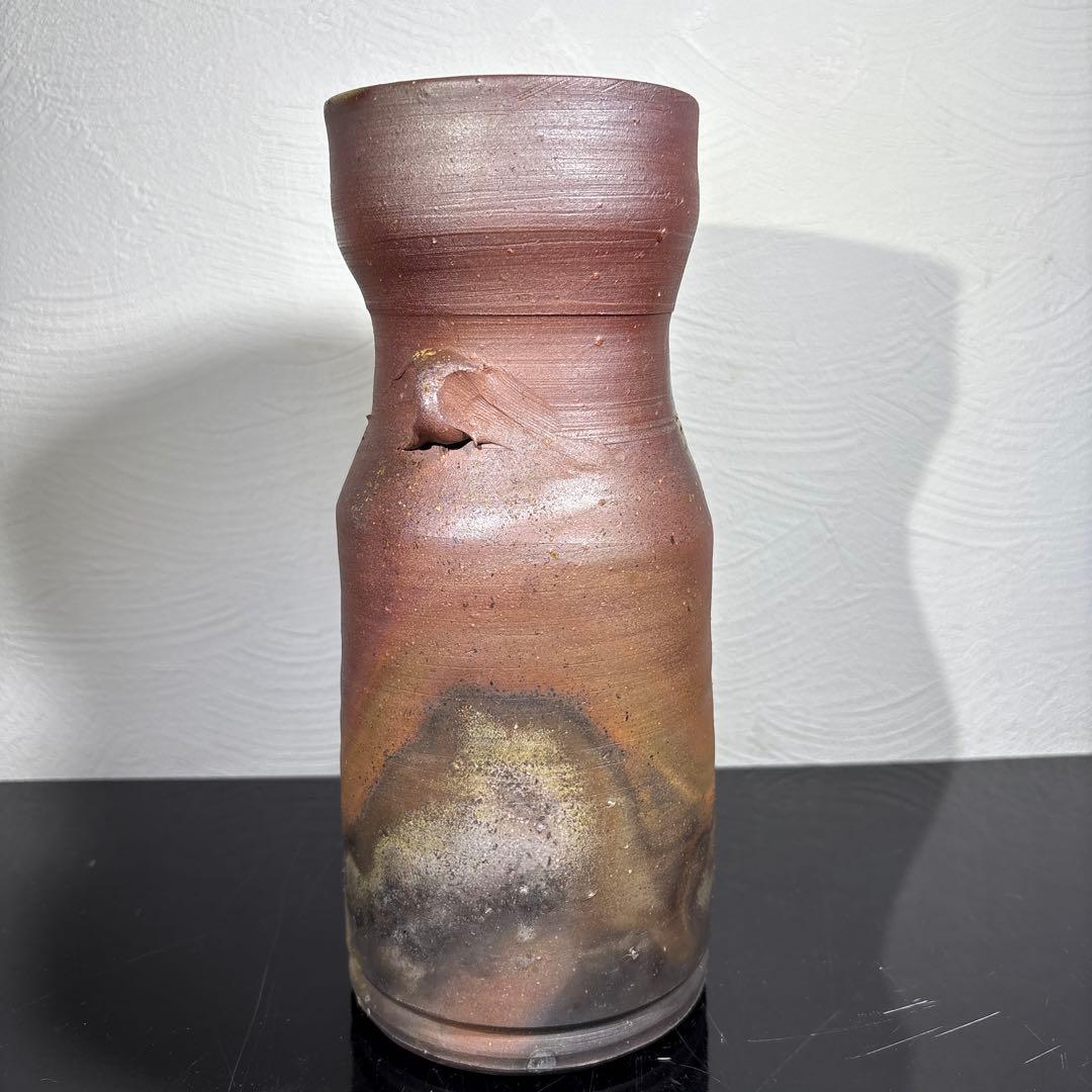 真作　人間国宝　藤原雄　備前花入　希少作品　赤富士