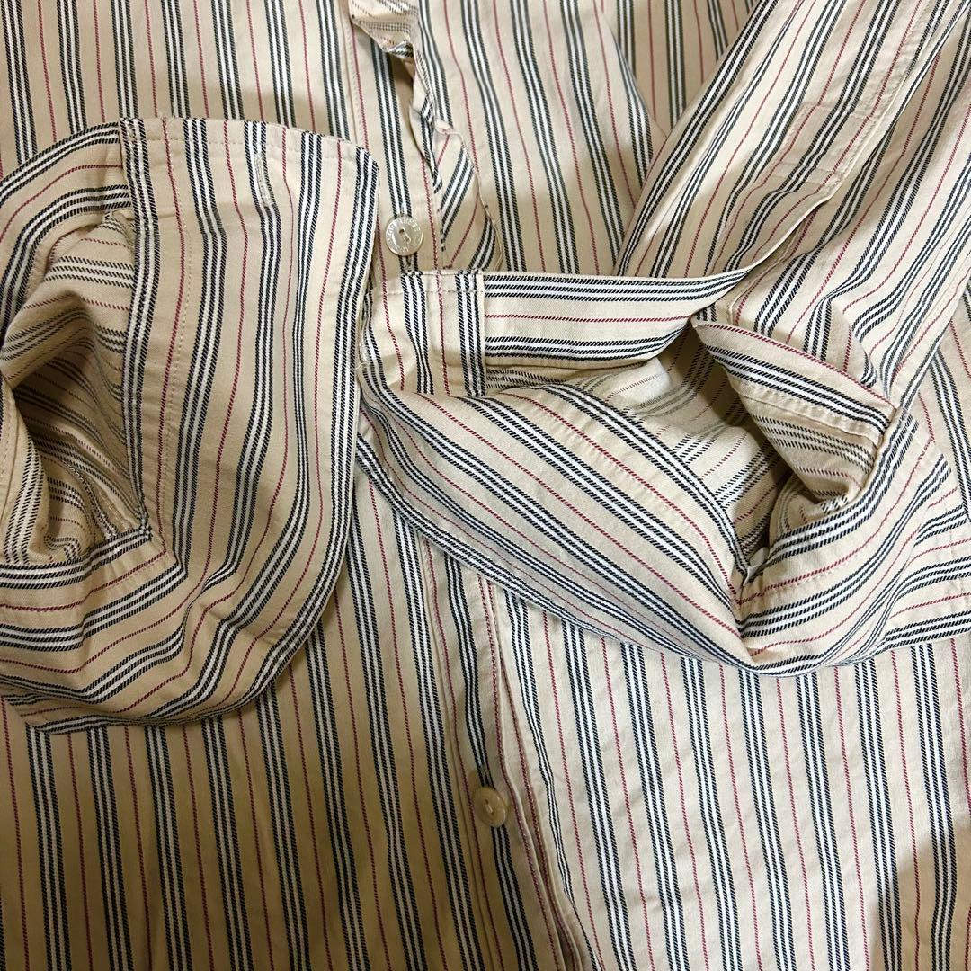 バーバリーロンドン フリル ストライプ ブラウス 38 綿 ホース刺繍 ベージュ