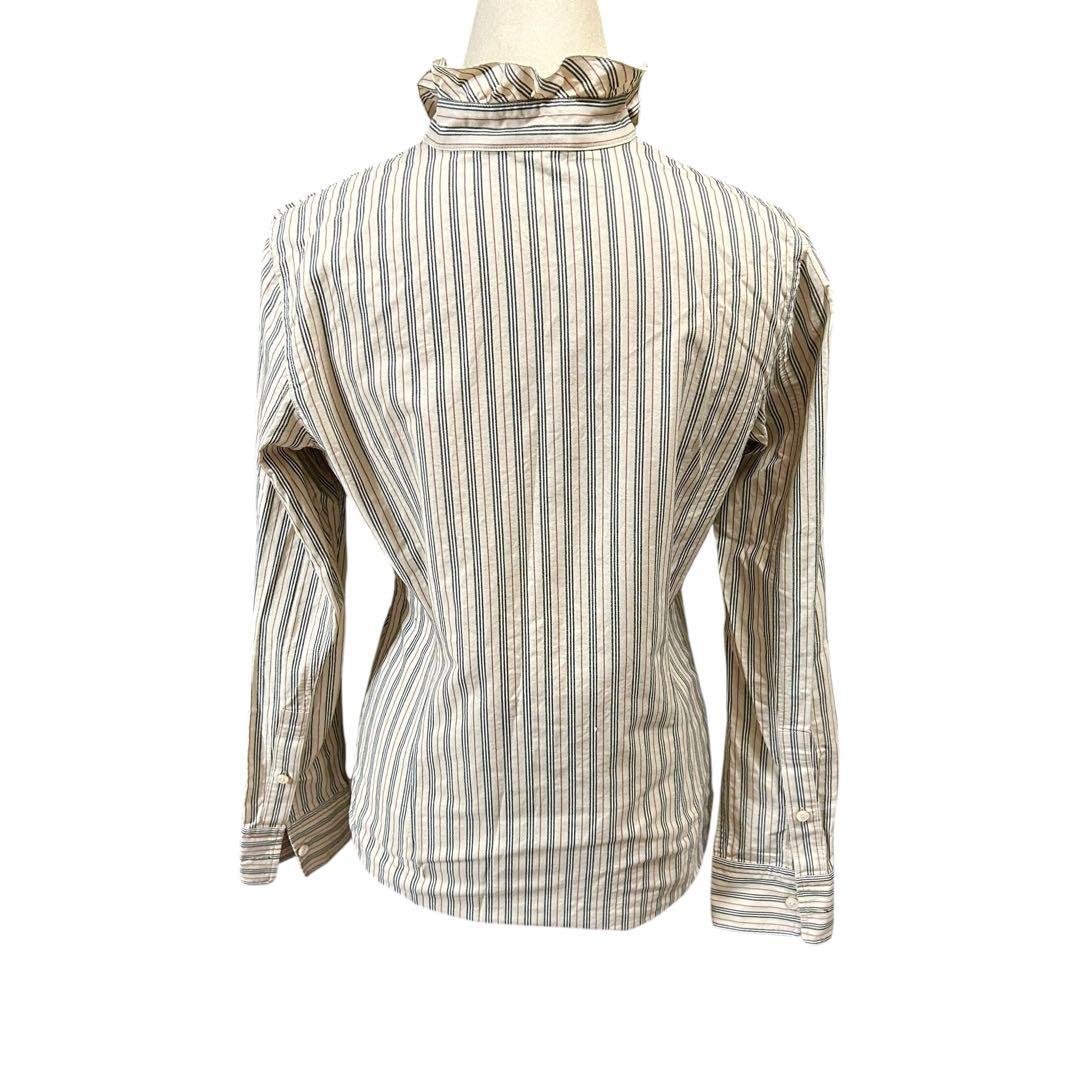 バーバリーロンドン フリル ストライプ ブラウス 38 綿 ホース刺繍 ベージュ