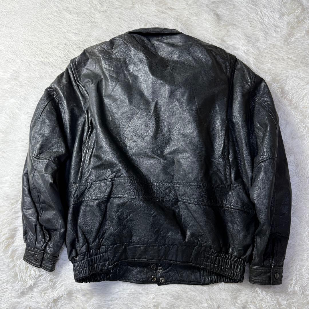 90s A-2 ブラックレザー フライトジャケット L ボアライナー付 黒