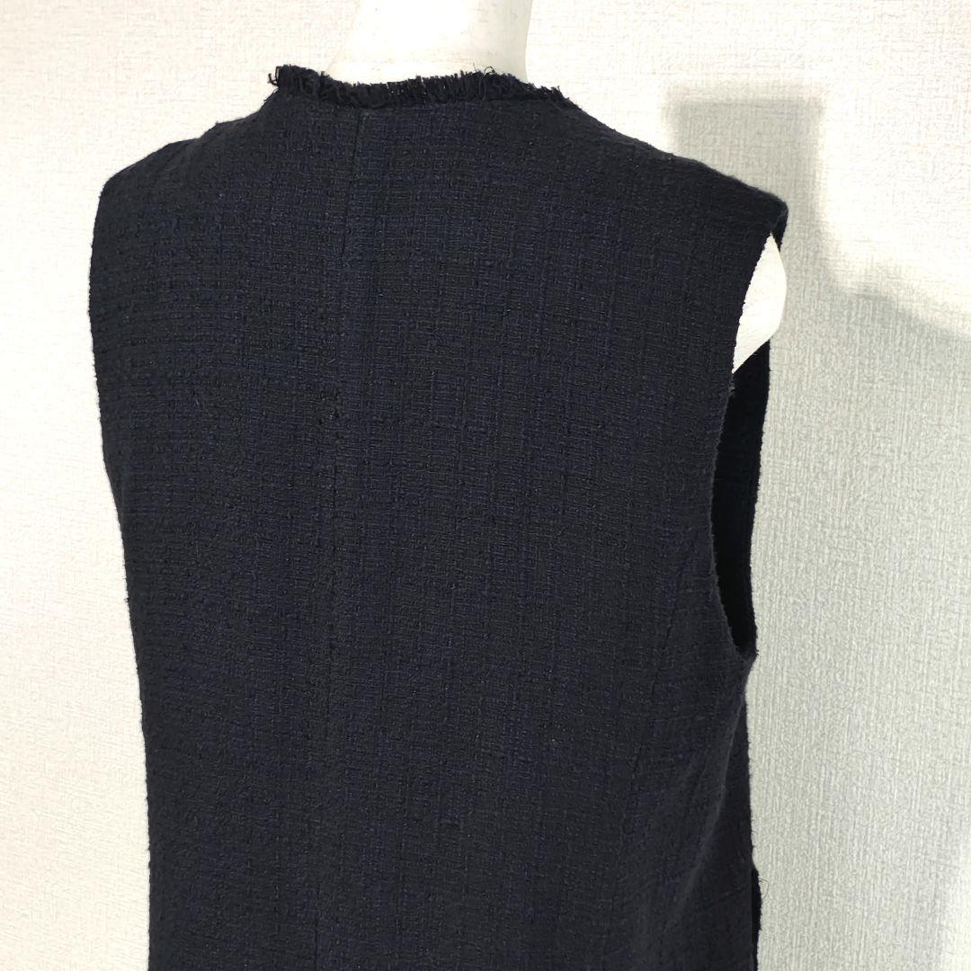 美品 グリーンレーベルリラクシング ツイード フリンジ ポケット ベスト ジレ