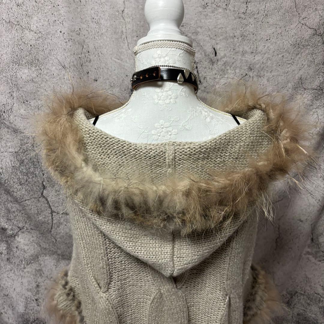 y2k 00s ニットポンチョ　リアルファー　前開き　グランジ　森ガール