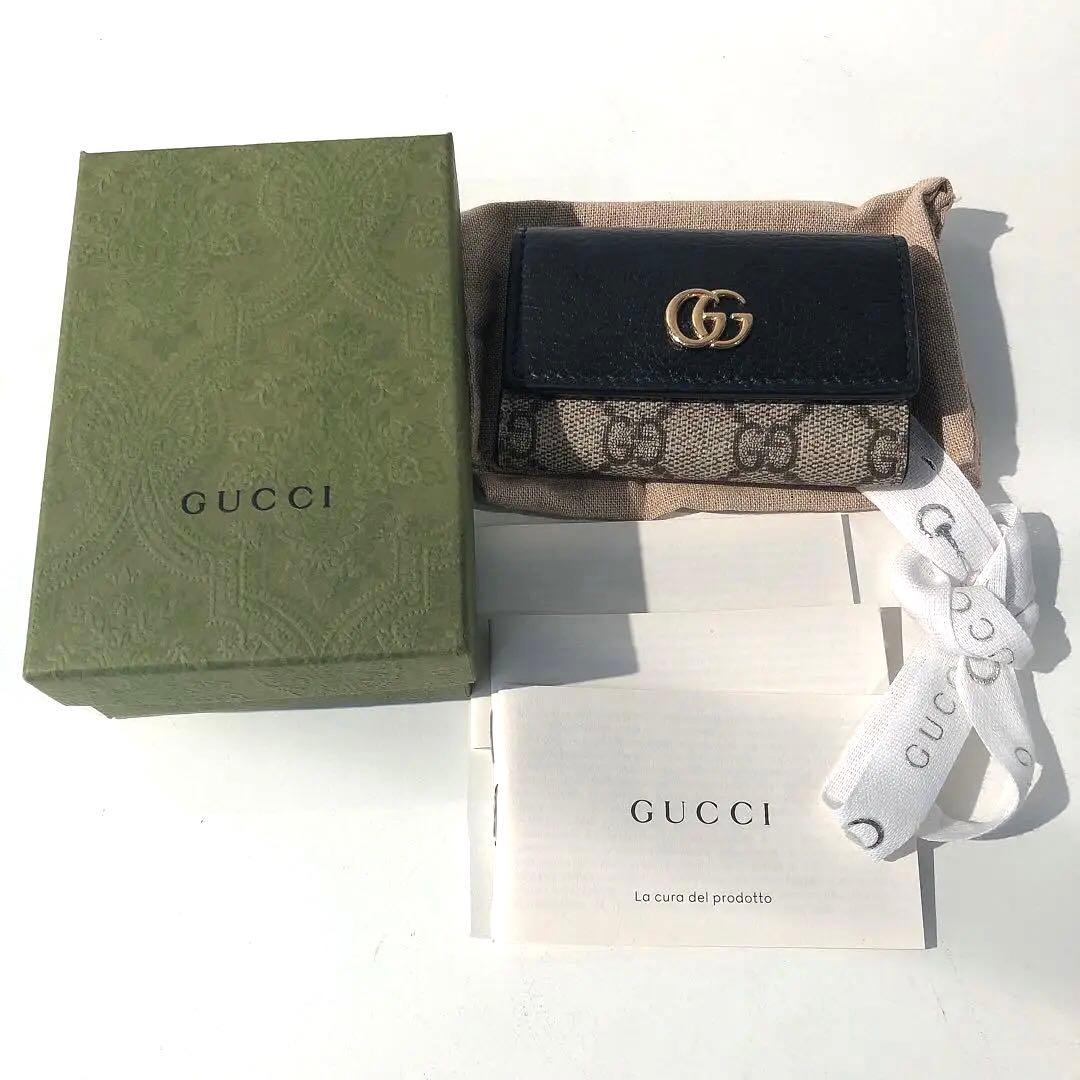 s1675 美品 GUCCI キーケース GG 黒/ベージュ グッチ 箱付き
