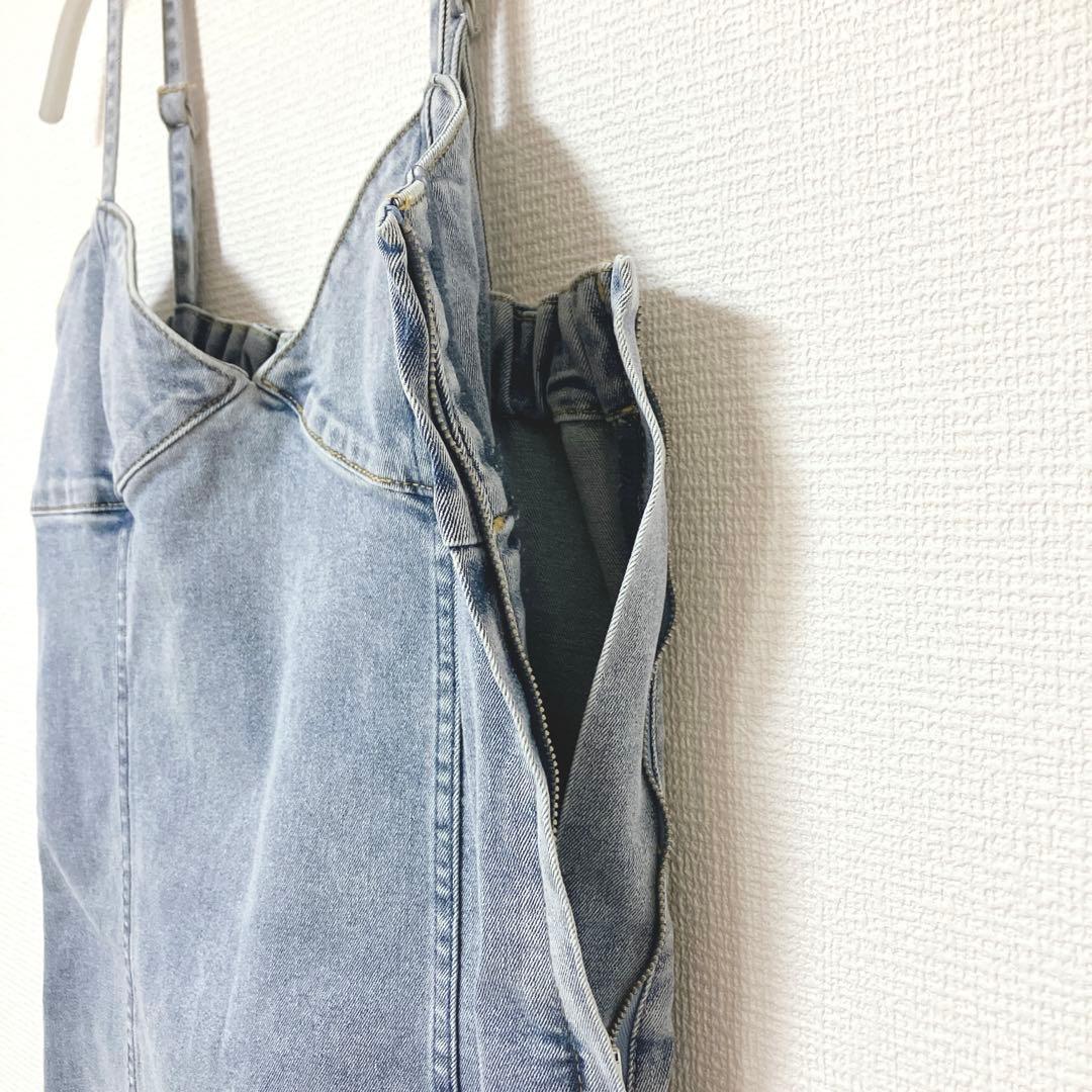 極美品　ラウンジドレス　デニムキャミワンピ　サロペットスカート ブルー系