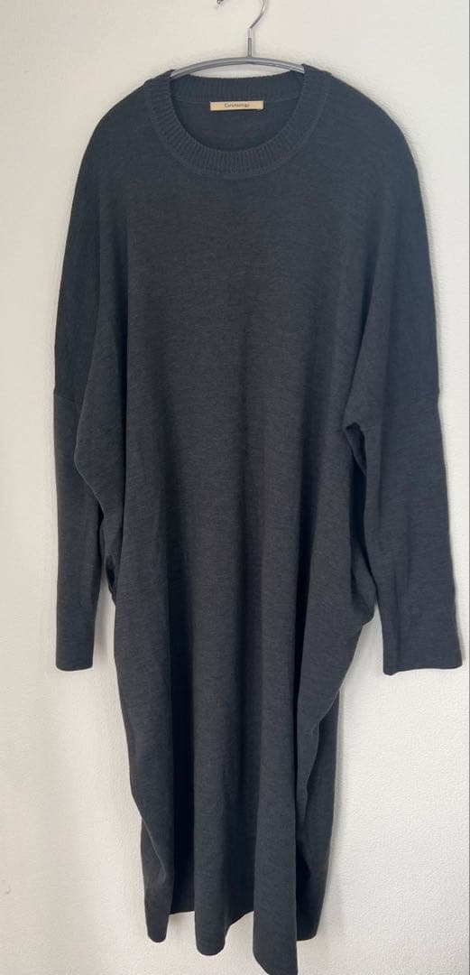 Curensology ラナボクシーニットワンピース　グレー　ロング丈