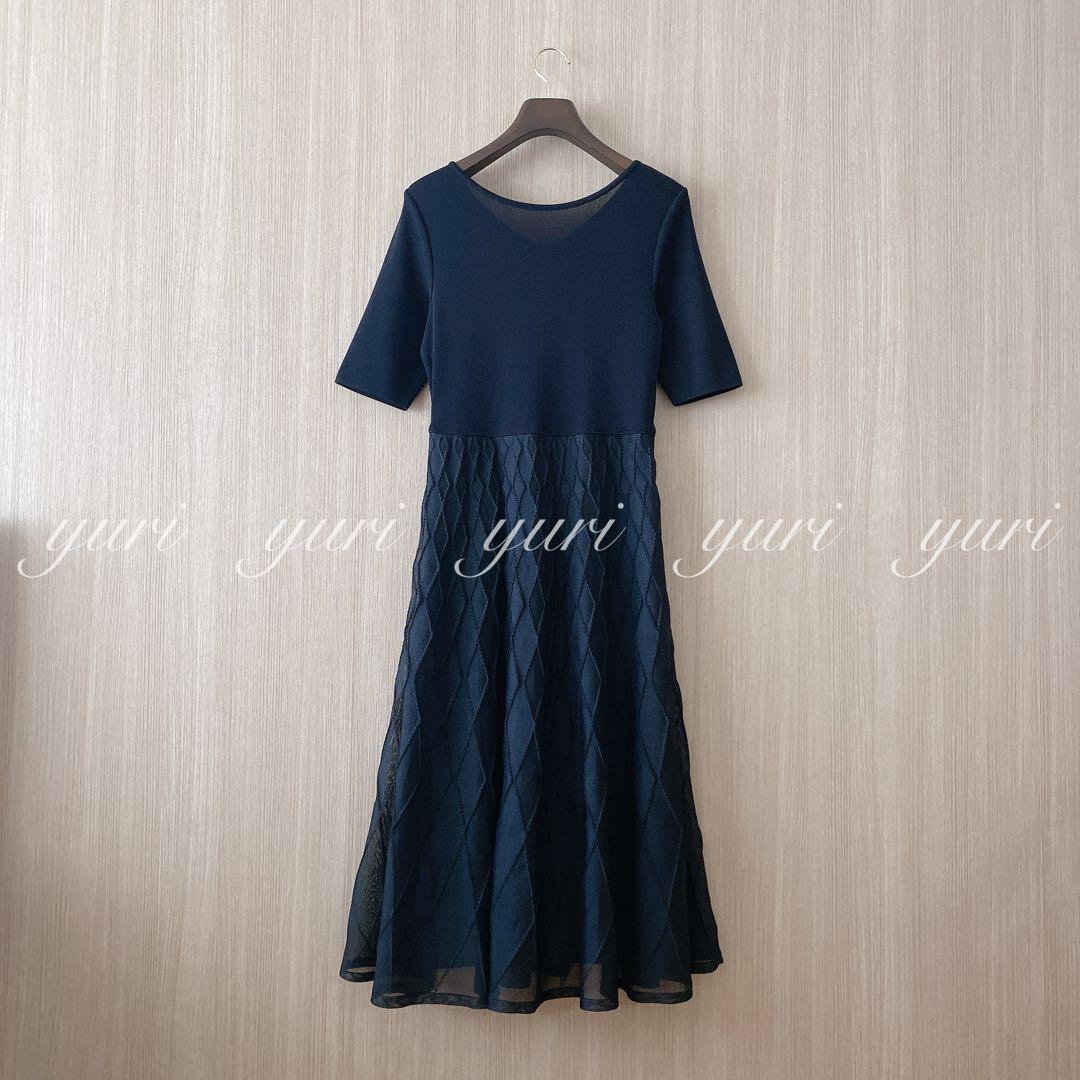 【1314】アナイ　シースルーダイヤ柄ニット ワンピース　黒　　38