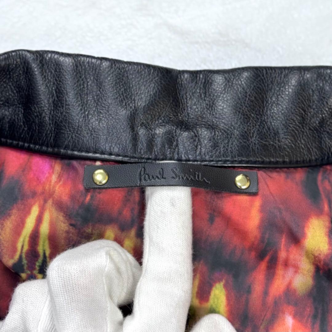 美品 ポールスミス カウレザー トラッカージャケット 内総柄 Lサイズ 黒