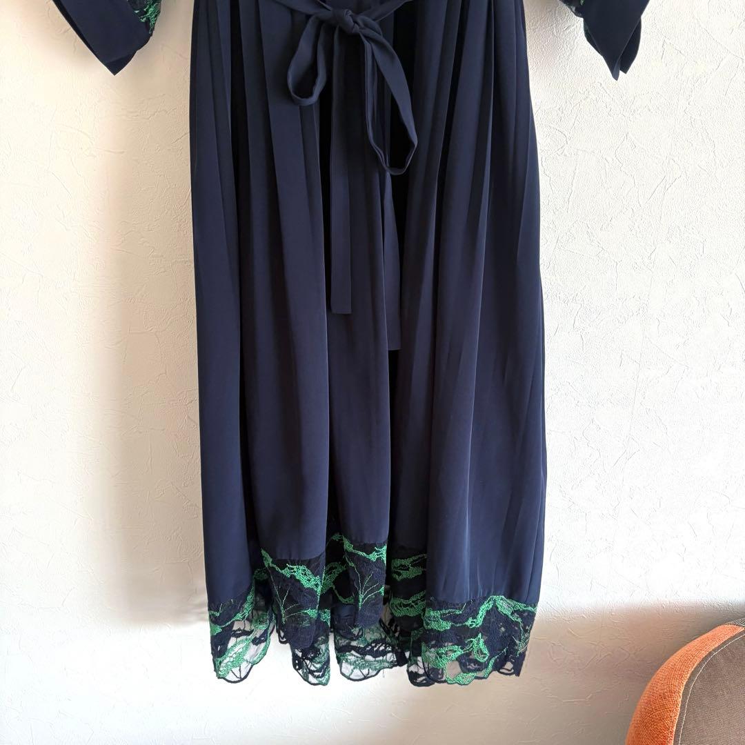 PANORMO パノルモ レーススリーブ プリーツ ドレス ワンピース ネイビー