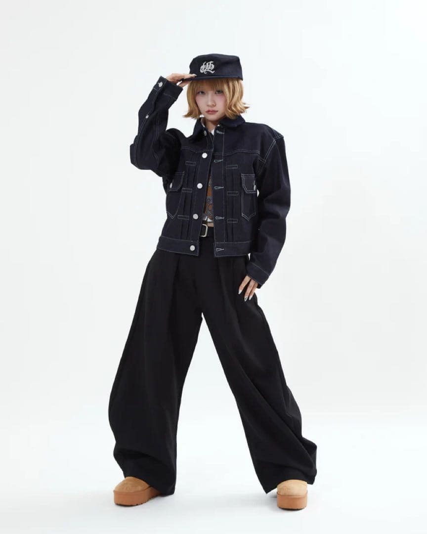 L2155コーデュロイカラーリジットデニムジャケットXL（navy）地底人