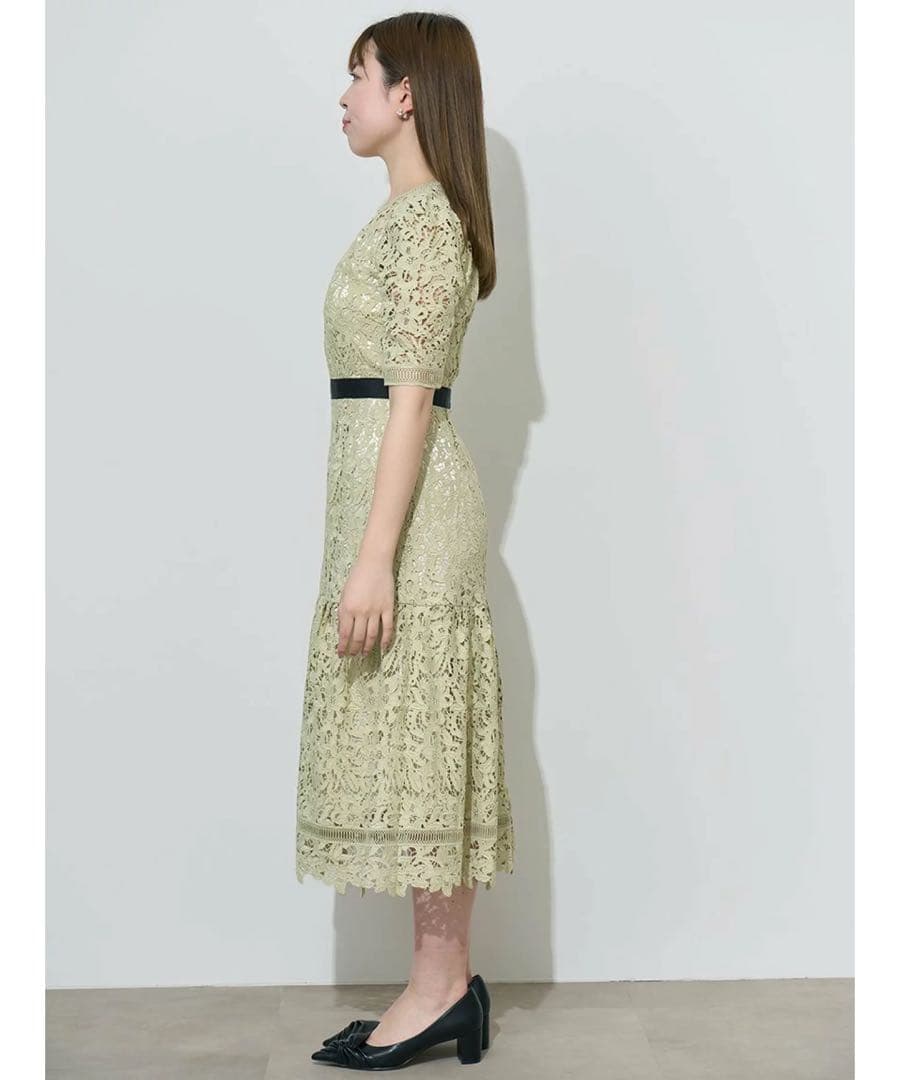 (未使用級)セルフォード　レースワンピース　Aライン　ロング丈　ライムグリーン