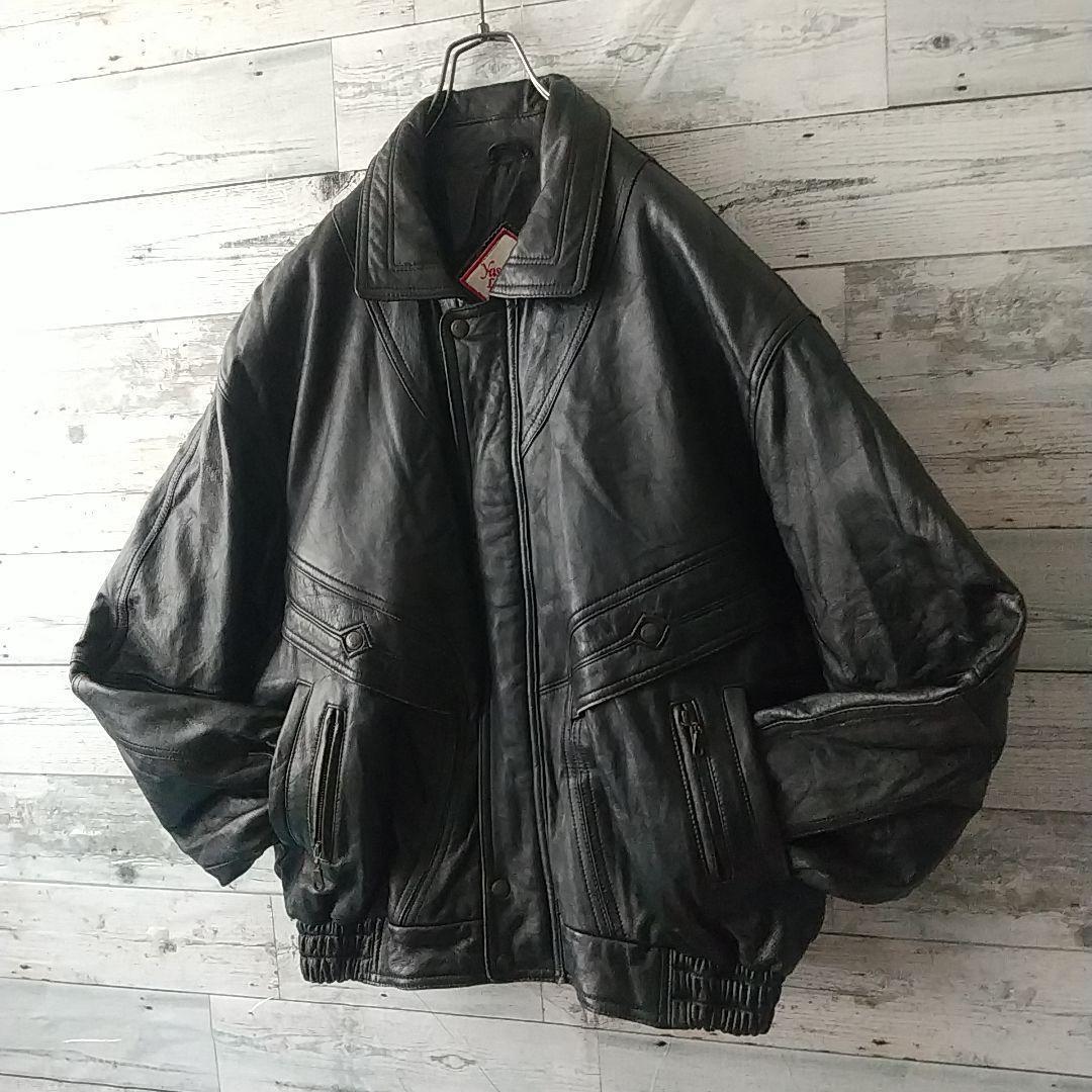 goodデザイン☆柔らかめ☆カウレザー 本革 レザージャケット L ブラック
