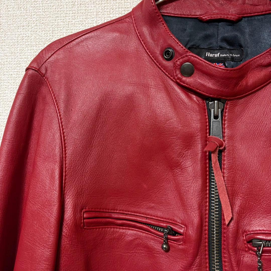 Haruf 本革 シングルライダース L レッド 美品 レザージャケット 赤