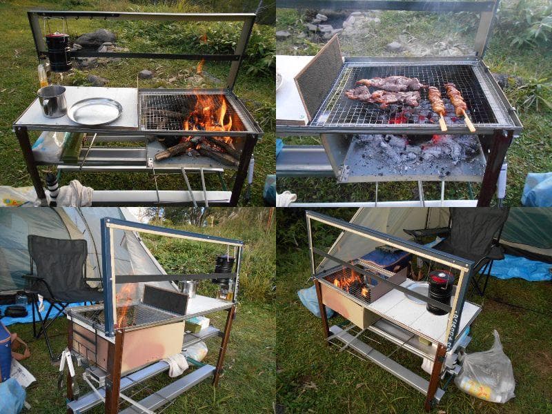 焚き火台テーブル バーベキューテーブル 一体型 ステンレスコンロ 変形合体 自作