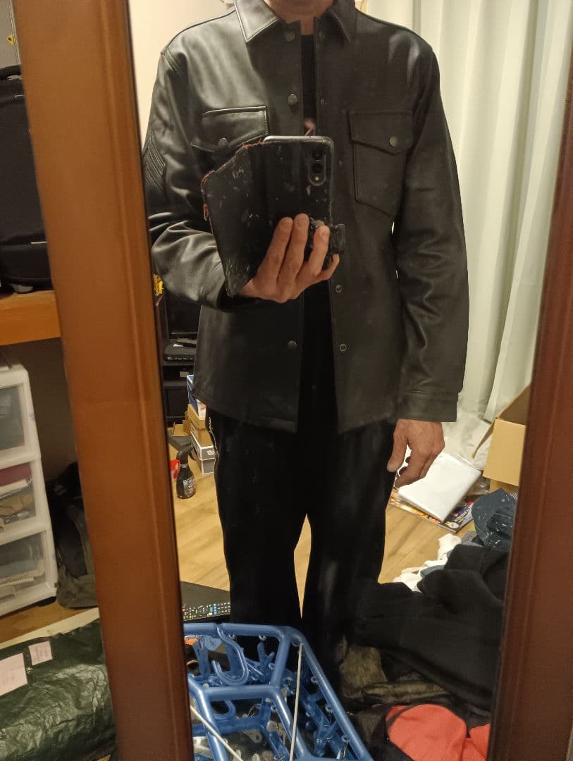 【美品】AVIREX シャツレザージャケット ブラック サイズL