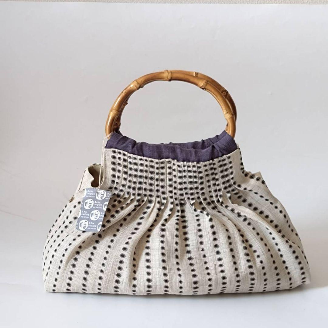 summerセール 手織利麻布 バンブーハンドル豆絞りバック